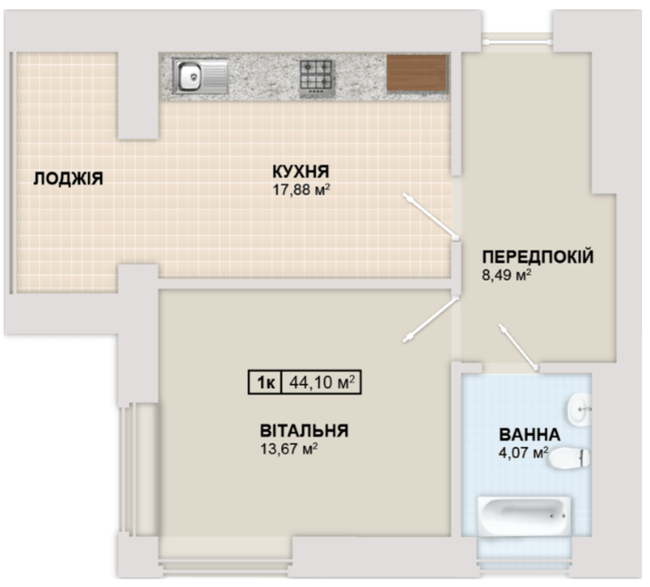 1-комнатная 44.1 м² в ЖК Містечко Козацьке от 13 800 грн/м², Ивано-Франковск