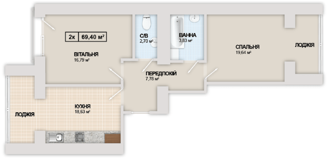 2-кімнатна 69.4 м² в ЖК Містечко Козацьке від 13 800 грн/м², Івано-Франківськ