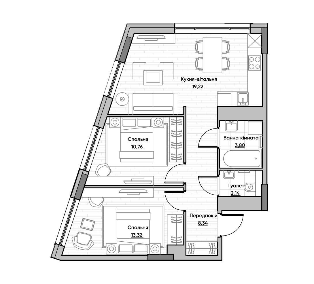 2-комнатная 57.58 м² в ЖК Lucky Land от 27 216 грн/м², Киев