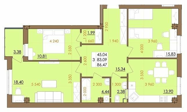 3-комнатная 86.47 м² в ЖК Европейский квартал от 16 000 грн/м², Полтава