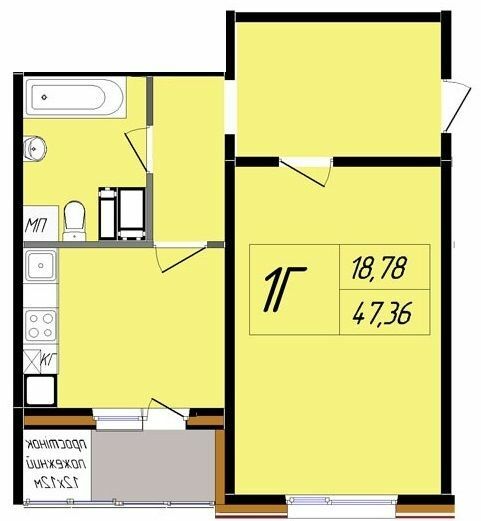 1-кімнатна 47.36 м² в ЖК Затишний від 17 000 грн/м², Полтава