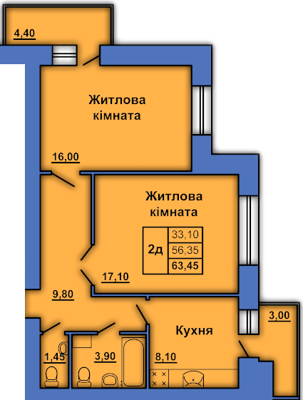 2-комнатная 63.45 м² в ЖК на ул. Степного Фронта, 20 от 24 000 грн/м², Полтава