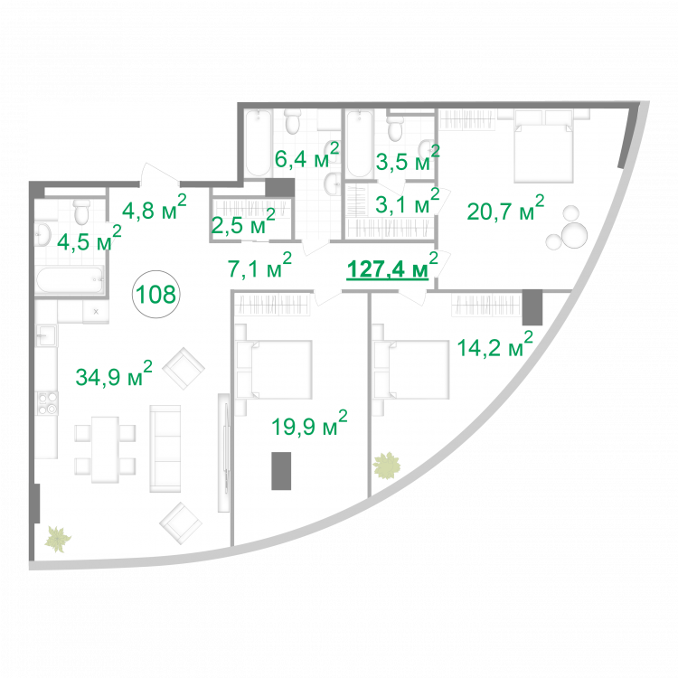 3-комнатная 124.8 м² в МФК Intergal City от 77 000 грн/м², Киев