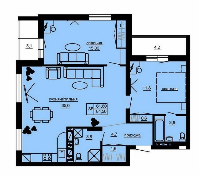 3-кімнатна 84.5 м² в ЖМ Beverly Hills від 12 500 грн/м², Тернопіль
