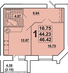 1-комнатная 46.42 м² в ЖК Галичина от 19 500 грн/м², Тернополь