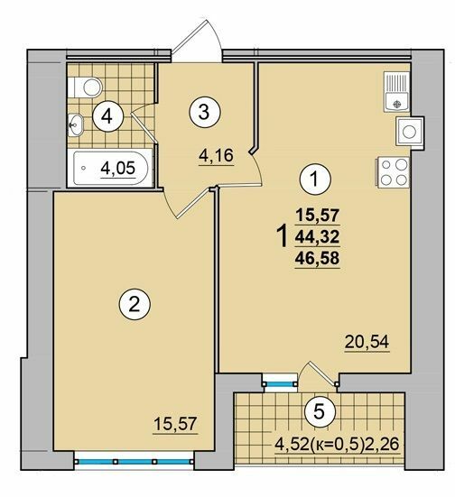 1-комнатная 46.58 м² в ЖК на Масанах от 12 900 грн/м², Чернигов
