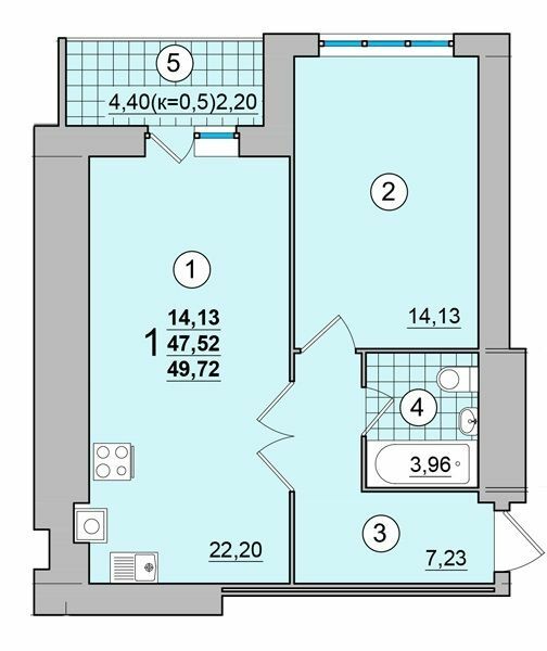 1-комнатная 49.72 м² в ЖК на Масанах от 12 900 грн/м², Чернигов