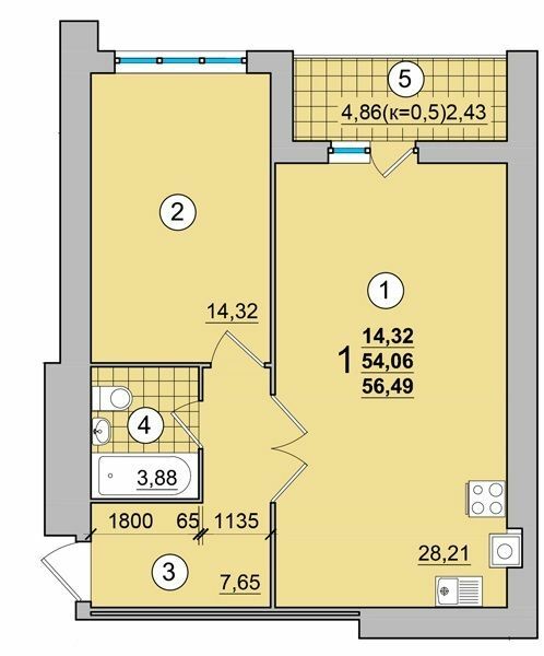 1-комнатная 56.49 м² в ЖК на Масанах от 12 900 грн/м², Чернигов
