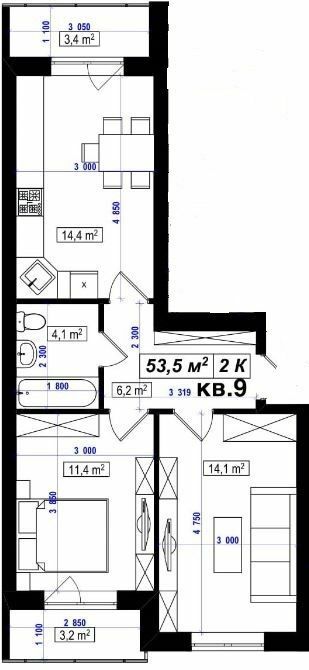 2-комнатная 53.5 м² в ЖК Амстердам от 15 350 грн/м², с. Белогородка
