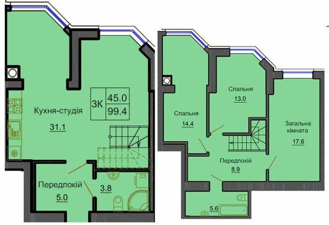 Дворівнева 99.4 м² в ЖК Софія Резіденс від 33 000 грн/м², с. Софіївська Борщагівка