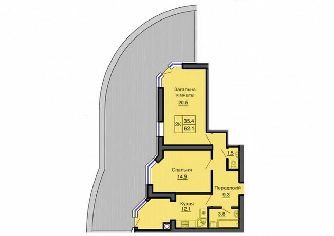 2-кімнатна 62.1 м² в ЖК Софія Резіденс від 35 000 грн/м², с. Софіївська Борщагівка