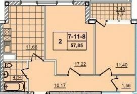 2-комнатная 57.85 м² в ЖК 52 Жемчужина (Pechersk Plaza) от 74 400 грн/м², Киев