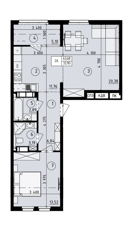 2-кімнатна 63.68 м² в ЖК Praga-2 від 21 800 грн/м², Київ