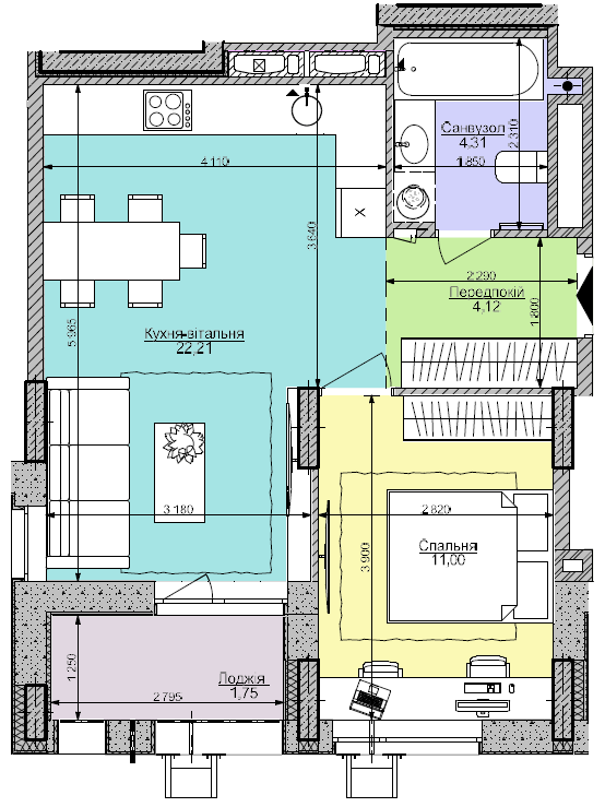 1-кімнатна 43.39 м² в ЖК Комфорт Таун від 42 450 грн/м², Київ