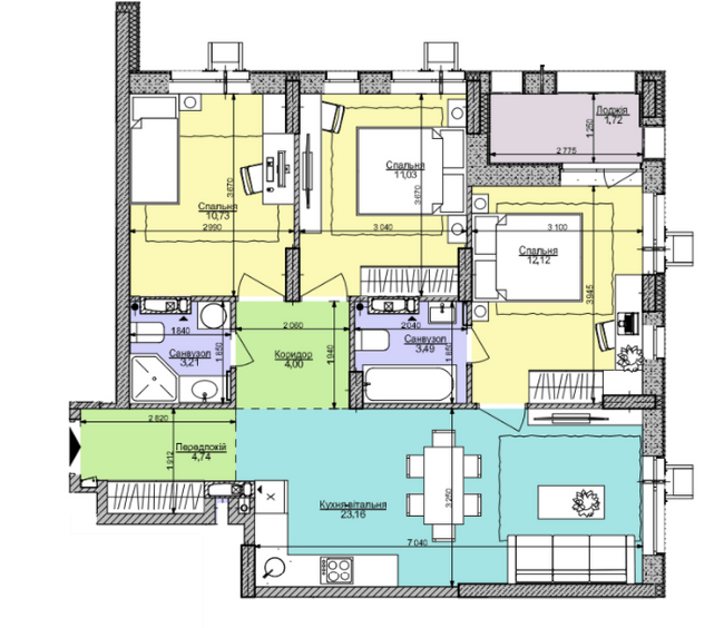 3-кімнатна 74.2 м² в ЖК Комфорт Таун від 34 650 грн/м², Київ