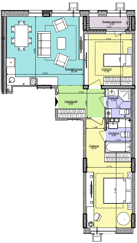 2-комнатная 73.82 м² в ЖК Комфорт Таун от 52 800 грн/м², Киев