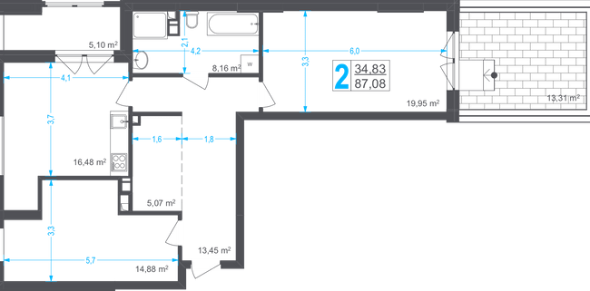 2-комнатная 87.08 м² в ЖК Соломенский от 43 800 грн/м², Киев