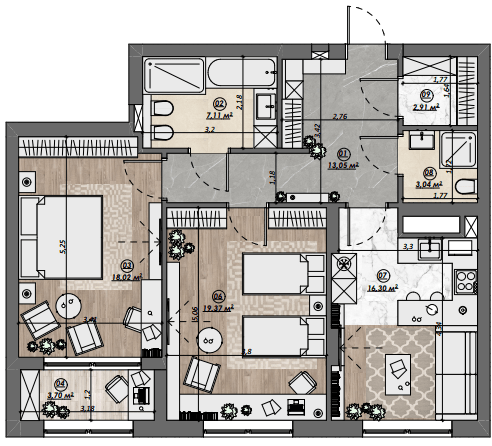 2-кімнатна 83.52 м² в ЖК Dynastia BC від 29 550 грн/м², м. Біла Церква