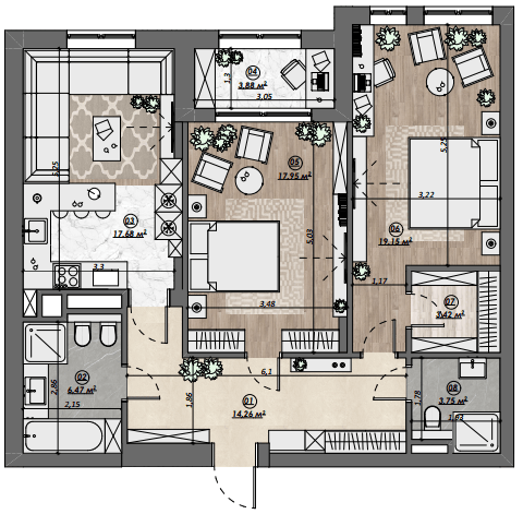 2-кімнатна 86.57 м² в ЖК Dynastia BC від 29 550 грн/м², м. Біла Церква