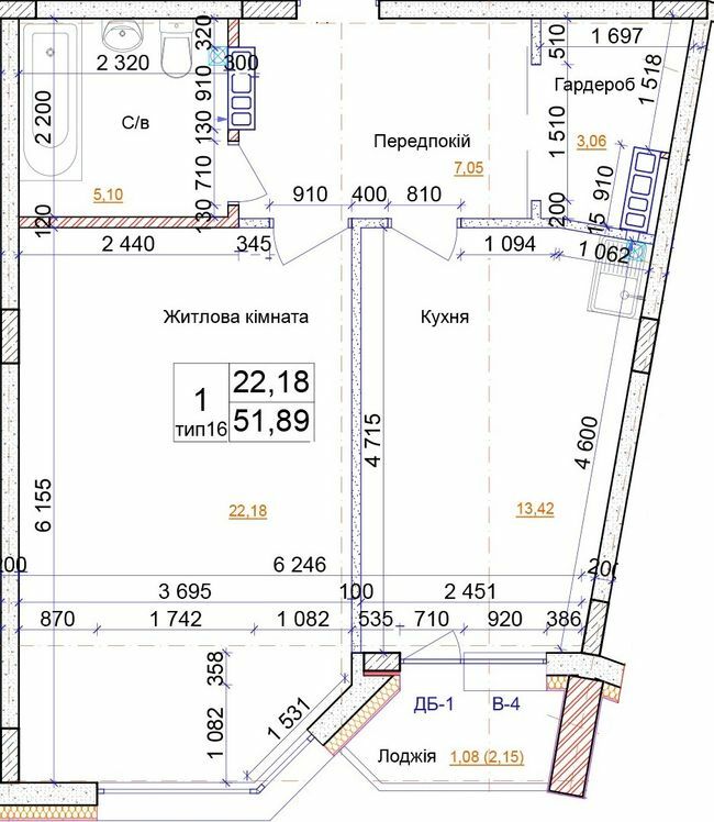 1-комнатная 51.89 м² в ЖК на ул. Симона Петлюры, 21б от 19 500 грн/м², г. Бровары