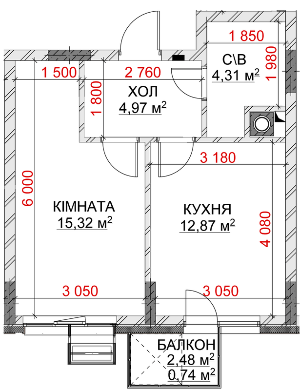 1-кімнатна 38.21 м² в ЖК Riverside від 21 150 грн/м², с. Погреби