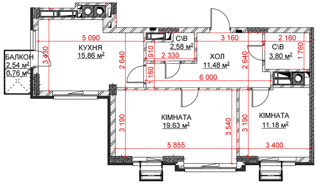 2-кімнатна 65.29 м² в ЖК Riverside від 26 600 грн/м², с. Погреби