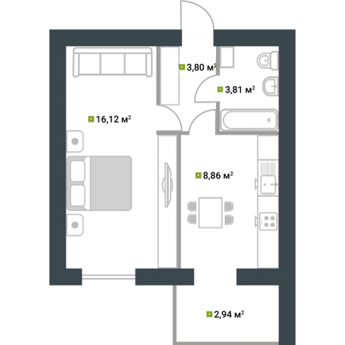1-кімнатна 35.53 м² в ЖК Idilika від 21 850 грн/м², м. Буча