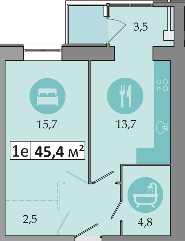 1-комнатная 45.4 м² в ЖК Днепровская Брама 2 от 15 900 грн/м², пгт Слобожанское