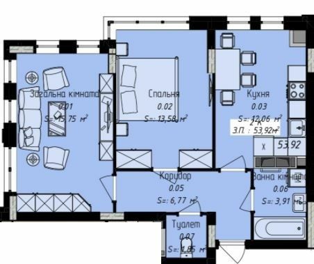 2-комнатная 53.92 м² в ЖК Джем Сити от 16 000 грн/м², г. Каменец-Подольский