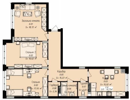 3-комнатная 91.77 м² в ЖК Джем Сити от 16 000 грн/м², г. Каменец-Подольский