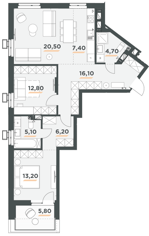 2-комнатная 88.9 м² в ЖК 31 от 43 000 грн/м², Киев