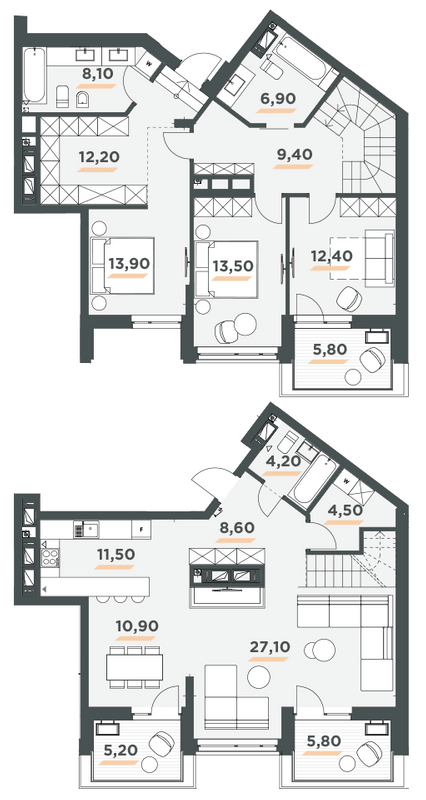 Двухуровневая 155.2 м² в ЖК 31 от 42 000 грн/м², Киев