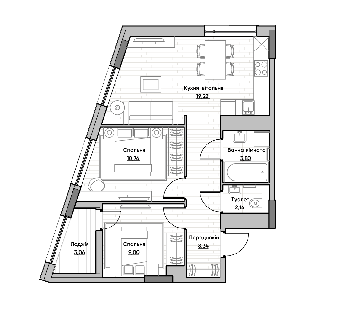2-комнатная 56.32 м² в ЖК Lucky Land от 30 056 грн/м², Киев