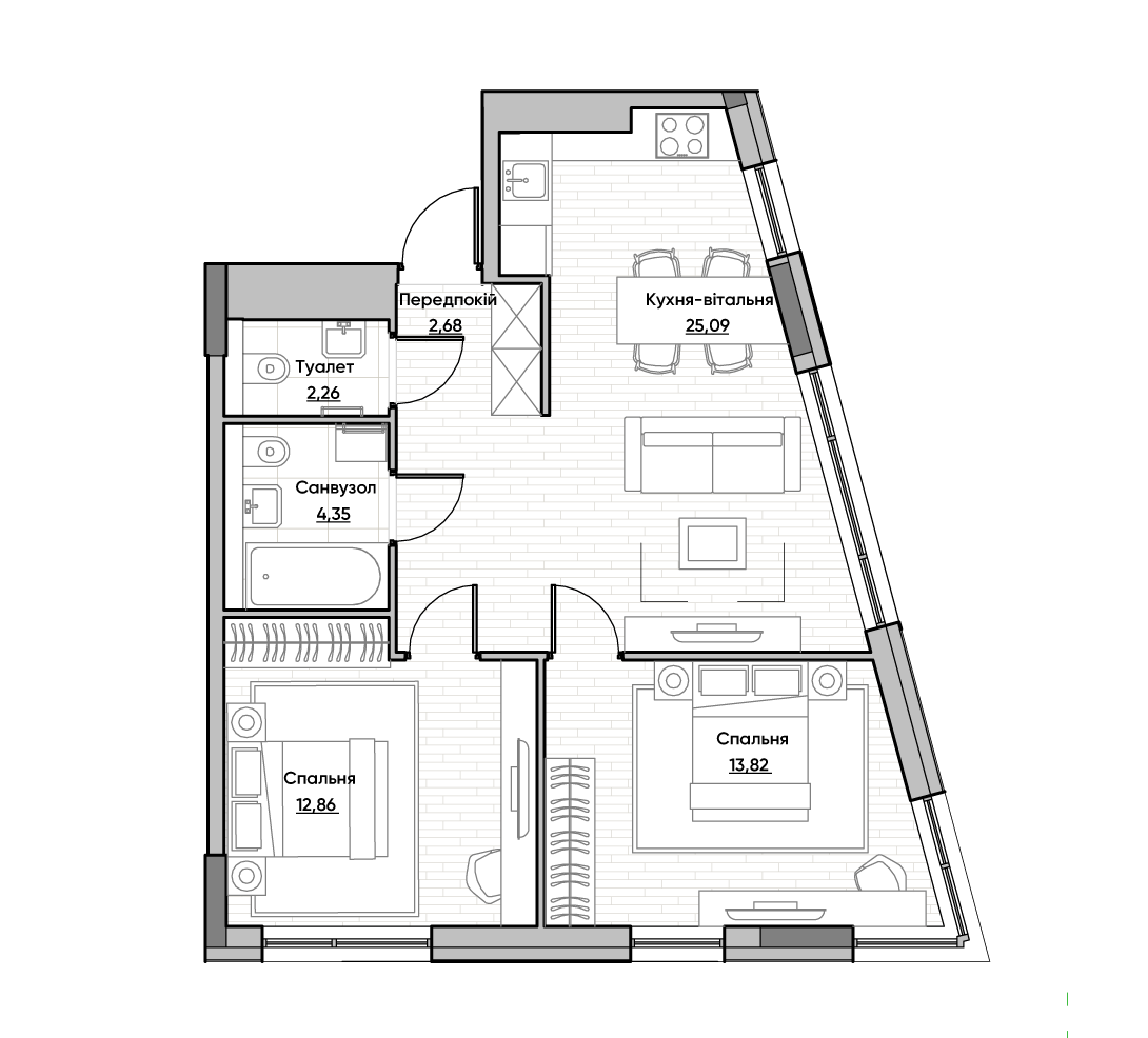 2-комнатная 61.06 м² в ЖК Lucky Land от 38 607 грн/м², Киев