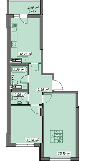 2-кімнатна 57.83 м² в ЖК Одеські традиції від 25 600 грн/м², Одеса