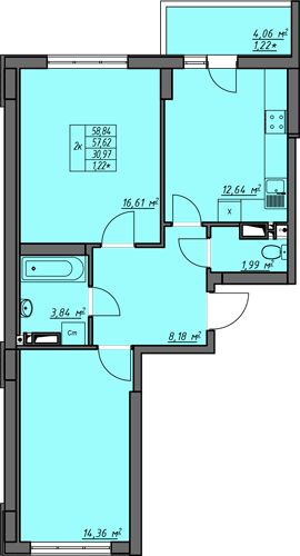 2-кімнатна 58.84 м² в ЖК Одеські традиції від 22 850 грн/м², Одеса