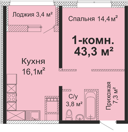 1-кімнатна 43.3 м² в ЖК Скай Сіті від 25 450 грн/м², Одеса