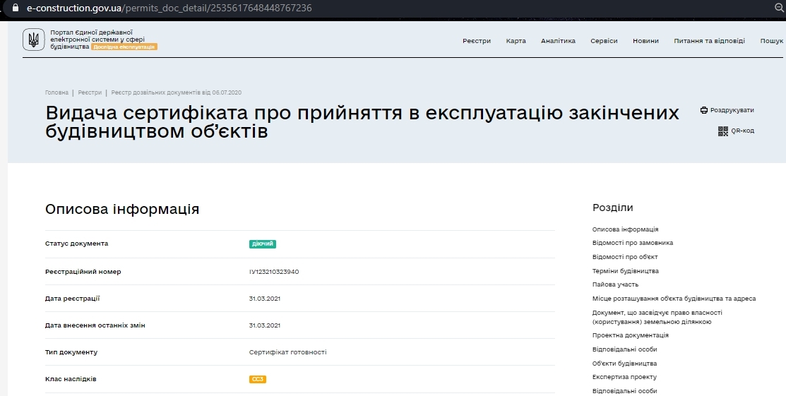 Сертификат о готовности Соборная (бывш. Ленина), 126/10, ЖК Софиевская сфера