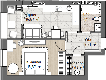 1-кімнатна 44.03 м² в ЖК Чайка Люкс від 20 200 грн/м², Одеса