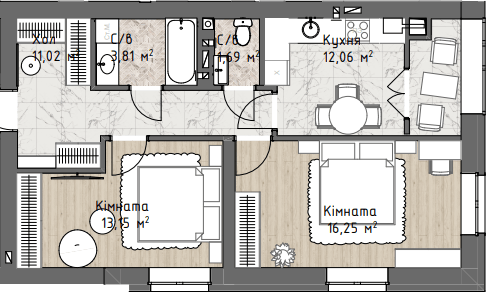 2-кімнатна 57.98 м² в ЖК Чайка Люкс від 20 000 грн/м², Одеса