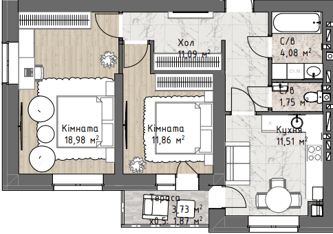 2-кімнатна 61.14 м² в ЖК Чайка Люкс від 20 000 грн/м², Одеса