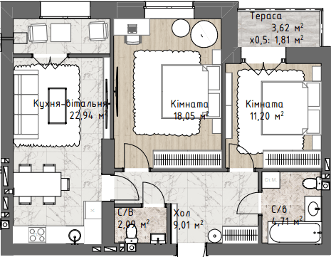 2-кімнатна 69.81 м² в ЖК Чайка Люкс від 20 000 грн/м², Одеса