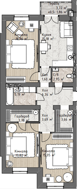3-кімнатна 92.08 м² в ЖК Чайка Люкс від 20 000 грн/м², Одеса