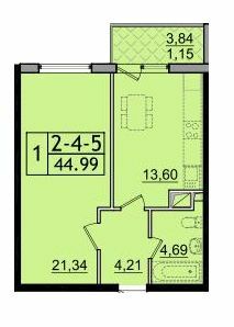 1-кімнатна 44.99 м² в ЖК П'ятдесят дев'ята Перлина від 22 350 грн/м², с. Крижанівка