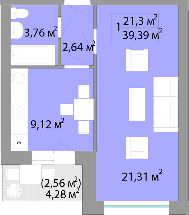 1-кімнатна 39.39 м² в ЖК Акварель-2 від 17 450 грн/м², Одеса