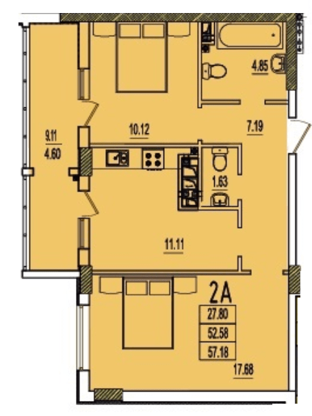 2-кімнатна 57.18 м² в ЖК RosenTal від 13 600 грн/м², с. Лиманка