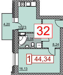 1-комнатная 44.34 м² в ЖК Немецкий проект (Григоровское шоссе) от 23 700 грн/м², Харьков