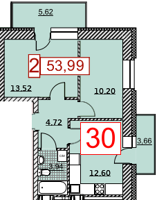 2-комнатная 53.99 м² в ЖК Немецкий проект (Григоровское шоссе) от 24 250 грн/м², Харьков
