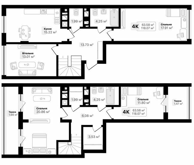 Двухуровневая 118.07 м² в ЖК AUROOM SUNRISE от 19 200 грн/м², Львов
