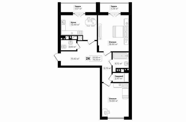 2-комнатная 76.25 м² в ЖК Auroom Tower от 20 800 грн/м², Львов